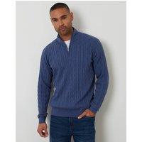 threadbare Men's Cable Knit Quarter Zip Jumper in Blue | Size: 2XL