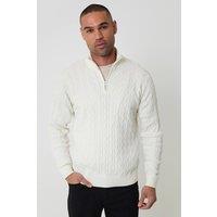 threadbare Men's Cable Knit Quarter Zip Jumper in Beige | Size: XL