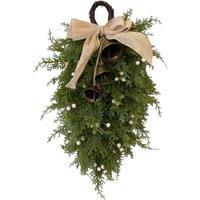 Four Candle Teardrop Swag with White Berries, Bells & Bow in Green