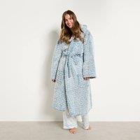 OHS Teddy Marl Fleece Dressing Gown Ultra Soft Hooded Robe in Blue