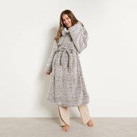 OHS Teddy Marl Fleece Dressing Gown Ultra Soft Hooded Robe in Brown