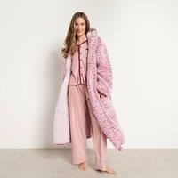 OHS Teddy Marl Fleece Dressing Gown Ultra Soft Hooded Robe in Dark Pink
