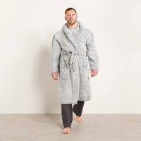 OHS Teddy Marl Fleece Dressing Gown Ultra Soft Hooded Robe in Grey