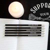 Uniqueful The Coven Club Set of 5 Witchy Pencils in Black | Size: 1 Pack