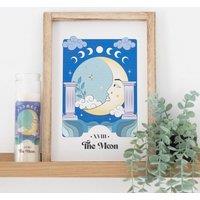 Uniqueful The Moon Celestial Framed Wall Print in Blue | Size: W26 cm x H35 cm