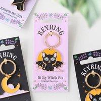 Uniqueful In My Witch Era Bat Cat & Moon Enamel Keyring | Size: 1 Pack
