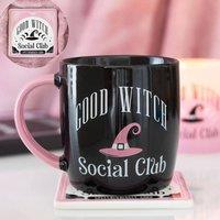 Uniqueful Good Witch Social Club Mug & Coaster Set in Black | Size: 300ml