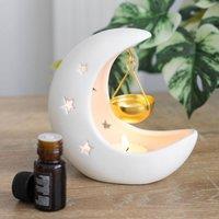 Uniqueful White Crescent Moon Oil Burner with Gold Dish | Size: 1 Pack