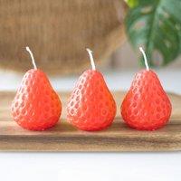 Uniqueful Set of 3 Strawberry Shaped Candles in Red | Size: 1 Pack