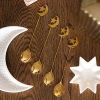 Uniqueful Set of 4 Star & Moon Teaspoons in Gold | Size: 1 Pack