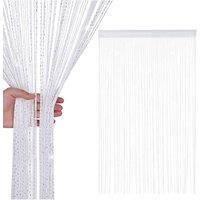 Neel Blue Glitter String Curtain Polyester Fringe Panel Spaghetti Tassel Curtain, 200cm x 90cm in White | Size: 200 cm x 90 cm