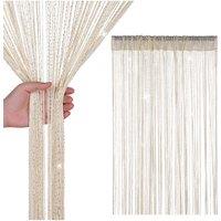 Neel Blue Glitter String Curtain Polyester Fringe Panel Spaghetti Tassel Curtain, 200cm x 90cm in Beige | Size: 200 cm x 90 cm