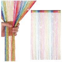 Neel Blue Glitter String Curtain Panel, Polyester Spaghetti Tassel, 200cm x 100cm | Size: 100 cm width x 200 cm drop