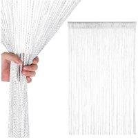 Neel Blue Glitter String Curtain Panel, Ivory, 200cm x 100cm in White | Size: 100 cm width x 200 cm drop