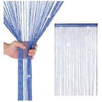 Neel Blue Glitter String Curtain Panel, Polyester Spaghetti Tassel, 200cm x 100cm in Royal | Size: 100 cm width x 200 cm drop