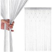 Neel Blue String Curtain Beaded Panel, Gold, 100cm x 200cm in Silver | Size: 100 cm width x 200 cm drop