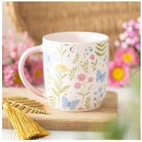 KDMD Luna Bloom Floral Ceramic Mug - 370ml, Microwave & Dishwasher Safe in White