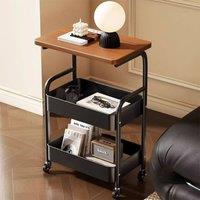 Ventryn Mobile Storage Cart Wooden Desktop with Sturdy Metal Frame in Black