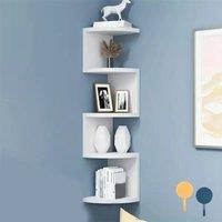 FORGEVIO White Wooden Corner Display Shelves 5 Tier Wall Storage Unit | Size: 180 cm width x 180 cm drop