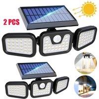 NESTLUNE 2X 3-Head 74 LED Solar Powered PIR Motion Sensor Wall in Black