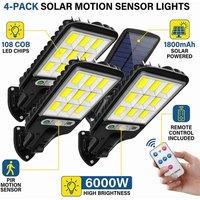 NESTLUNE 4PCS 6000W LED Solar PIR Motion Sensor Wall Light in Black