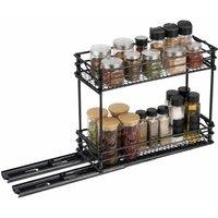 Kelvenix 2-Tier Pull Out Spice Rack - Sliding Shelf Kitchen in Black | Size: 0.6m2