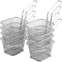 NESTLUNE Silver 8Pcs Mini Chip Baskets Kitchen Fryer Serving Tray Food | Size: 100 cm x 15 cm