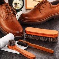 NESTLUNE 4Pcs Horsehair Shoe Brush Set Wood Leather Care in Brown | Size: 100 cm x 15 cm