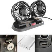 NESTLUNE Universal USB Dual Head Electric Auto Car Van Cooling Fan in Black