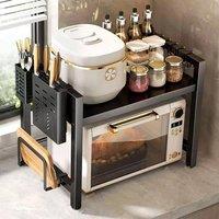 FORGEVIO 2 Tier Expandable Microwave oven Rack Stand Storage in Black | Size: 0.6m2