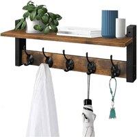 EONLION Coat Rack with Shelf Wall Mount, 42Cm Wood Coat Hooks 5 Dual Hooks in Dark Brown