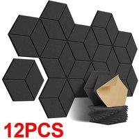 EONLION 12pc Acoustic Wall Panel Studio Sound Proofing Insulation Foam Pad in Black