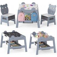 Costway Versatile Kids Table & 2 Chairs Set Wooden Activity Table in Grey
