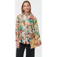 Izabel London Women's Floral Long Sleeve Relaxed Fit Shirt in Green | Size: 12