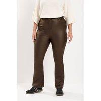 Yours Women's Wide Leg Coated Flare Trousers in Chocolate | Size: 28R