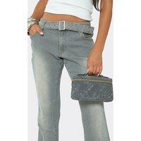 EGO Women's Vanity Style Zip Faux Suede Cross Body Bag in Mid Grey