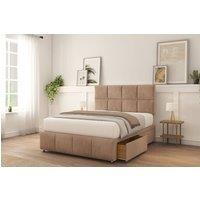 Sloomy Brington Plush Divan Bed Base 2 Drawers Foot-End With 26 Strutted Headboard in Light Brown | Size: Super King