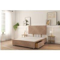 Sloomy Ashford Plush Divan Bed Base 2 Drawers Foot-End With 26 Strutted Headboard in Light Brown | Size: King