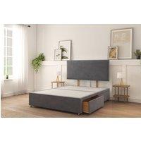 Sloomy Ashford Plush Divan Bed Base 2 Drawers Foot-End With 26 Strutted Headboard in Dark Grey | Size: King