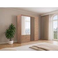 Vente-unique Wardrobe With 3 Doors & 2 Drawers - With Mirror - W203 Cm - Natural in Light Oak