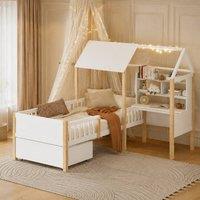 STILVORA Children's House Bed Frame 90 x 190 cm with Desk & Storage in White | Size: Single