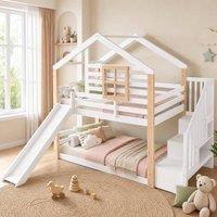 STILVORA 3ft Single Bunk Bed with Slide, Storage Stairs & House Design in White