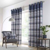 Portfolio Home Orleans Tartan Check Fully Lined Eyelet Curtains 2 Panel Pair in Blue | Size: 229 cm width x 229 cm drop