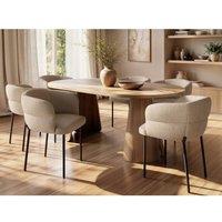 Solace+Co Ebony Oak Extendable Dining Table with 6 Elise Chairs in Beige
