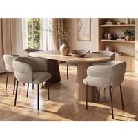 Solace+Co Ebony Oak Extendable Dining Table with 6 Elise Chairs in Light Brown