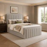 Desire Deco Plush Velvet Lucia Ottoman Storage Bed Frame in Light Beige | Size: Single