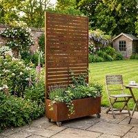 Nicoman Metal Indoor Outdoor Privacy Screen with Plant Pot - Horizontal Slats in Bronze