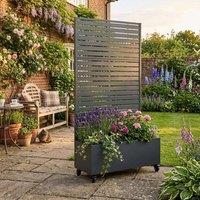 Nicoman Metal Indoor Outdoor Privacy Screen with Plant Pot - Horizontal Slats in Grey