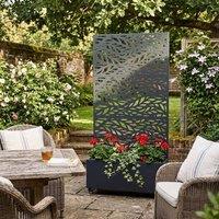 Nicoman Metal Indoor Outdoor Privacy Screen with Plant Pot - Leaf Pattern in Grey