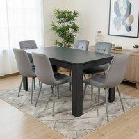 KOSY KOALA Arrow Charcoal Dining Table Set With 6 Grey Velvet Chairs in Dark Grey